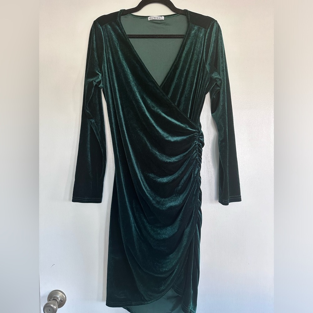 Forest Green velvet body con wrap dress